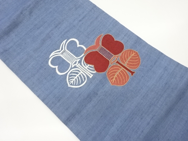 手織り紬金駒刺繍遠州椿模様名古屋帯